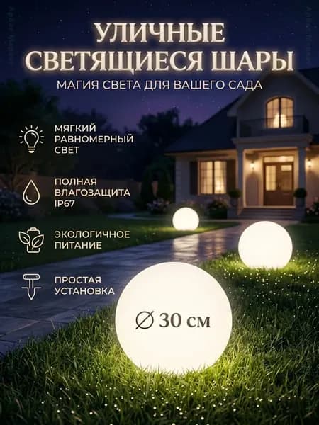Уличный садовый светильник шар LED 30см