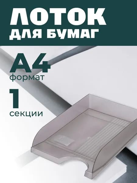 Лоток горизонтальный для бумаг BRAUBERG Standard, 350х253х65 мм, тонированный серый, 238348