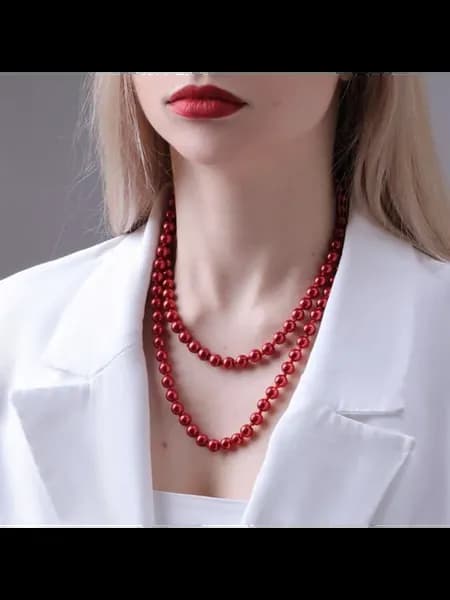 Красные бусы классика шар №8, длина 140 см