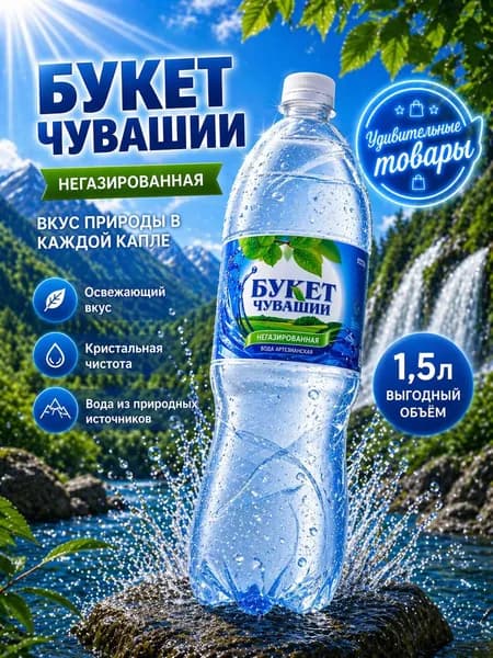 Вода "Букет Чувашии" Негазированная, 1,5л. 6шт