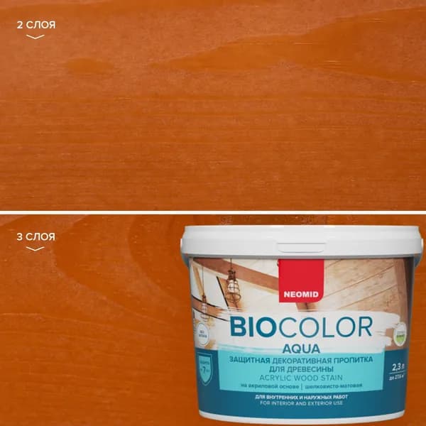 Защитная лазурь для дерева Neomid BIO COLOR AQUA Кедр (2,3л) / Цветная акриловая пропитка для деревянных фасадов