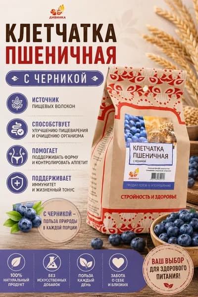 Клетчатка пшеничная с Черникой, 300 г Дивинка
