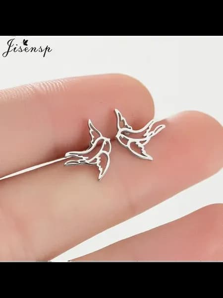 Серебряные серьги-гвоздики птички, цвет металла 468