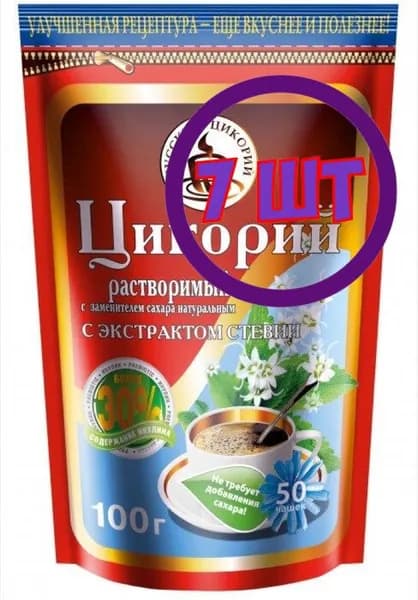 Цикорий порошкообразный Русский цикорий со Стевией, м/у zip-пакет, 100 г (комплект 7 шт.) 9000688