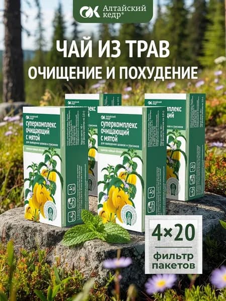 Травяной чай Суперкомплекс очищающий с мятой, 4 пачки