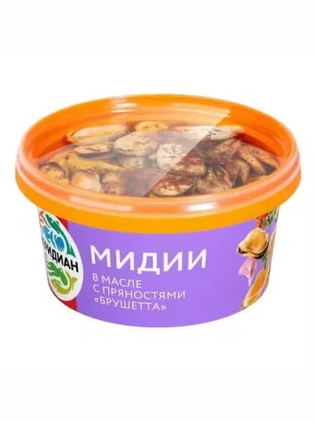 Мидии Меридиан Брушетта вареный в масле с пряностями охлажденные 430 г
