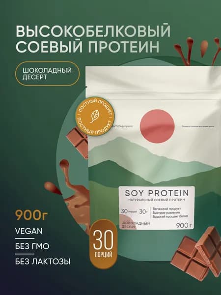 ELEMENTICA ORGANIC Соевый протеин, шоколадный десерт, 900 г