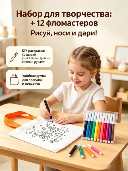 Набор для раскрашивания сумок из нетканого10 шт. материала, 12 фломастеров, для детей 3-8 лет, творческий подарок
