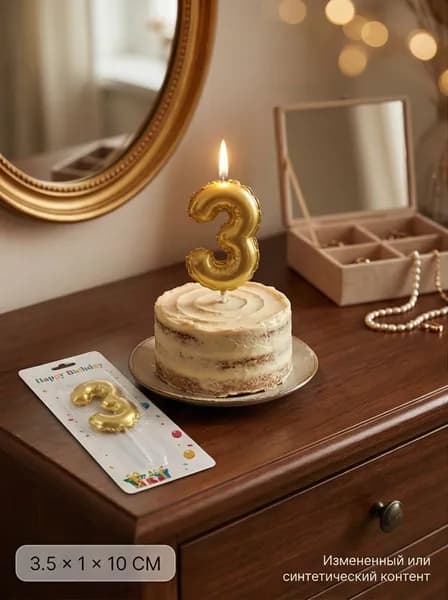 Свеча для торта "Цифра 3", L3,5 W1 H10 см
