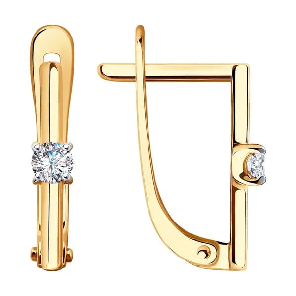 Золотые серьги DIAMANT-ONLINE с фианитом 585 пробы