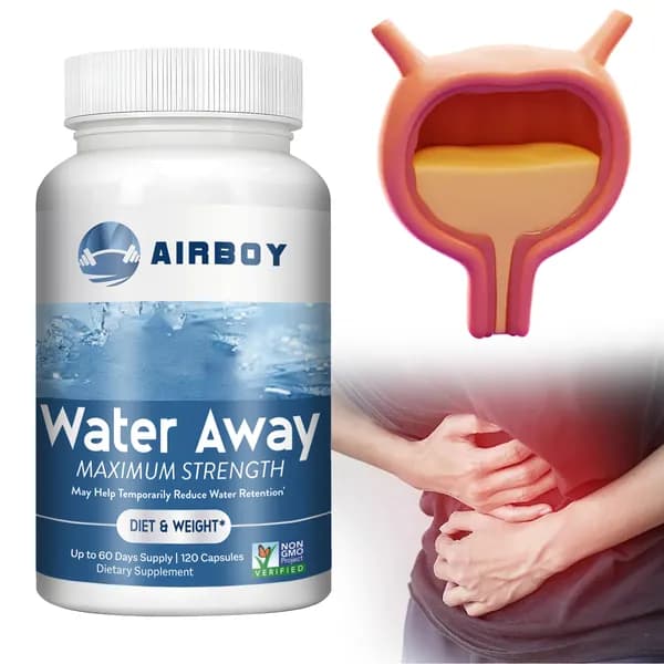 Капсулы Airboy Water Away Natural Herbal Drainage Capsules разработаны для того, чтобы помочь организму вывести избыток жидкости с помощью натуральных ингредиентов, уменьшая отеки и вздутие живота.