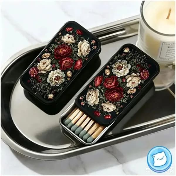 Металлический спичечный коробок с цветочным рисунком (без спичек). xiongtao-01