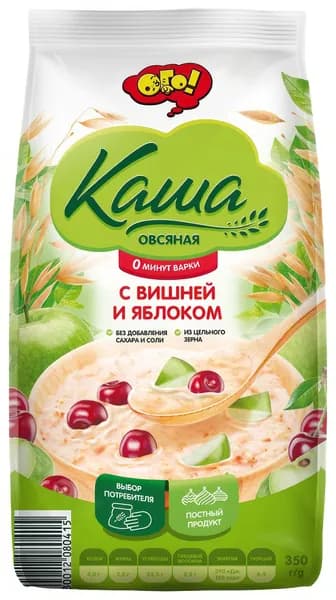 Каша Ого! овсяная Вишня-яблоко не требующая варки без сахара, 350г