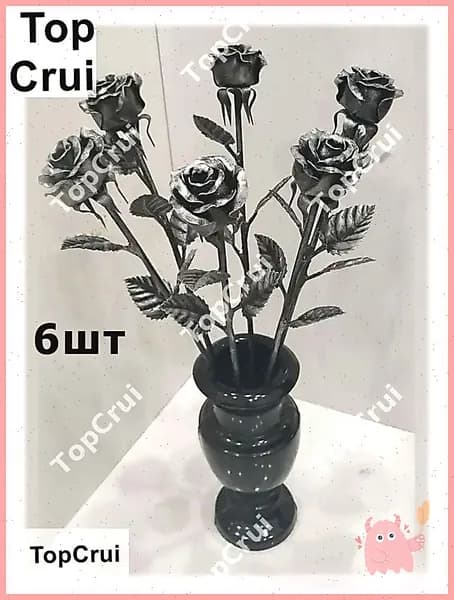 Набор из 6 вечных тканевых чёрных роз, мемориальное украшение для надгробия и кладбища, чёрные стебли и листья, долговечные цветы без ухода