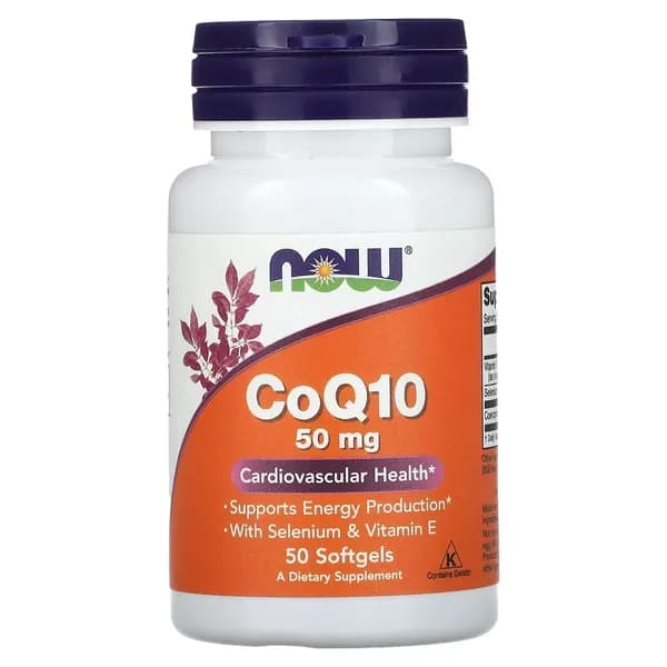 Коэнзим Q10 50 мг, убихинон NOW CoQ10, витамин Е, селен, 50 гелевых капсул