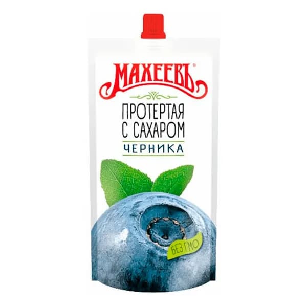 Махеевъ Ягоды протертые Черника с сахаром, 300 г