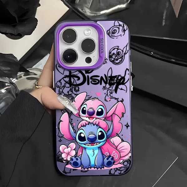 Чехол на Айфон 16 Plus / iPhone 16 Plus фиолетовый Розово-голубой Стич