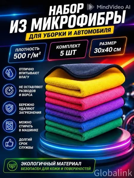 Салфетка автомобильная, 5 шт.