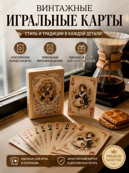 Винтажные игральные карты "Кофейные мгновения" - коллекционные, 89x59 мм