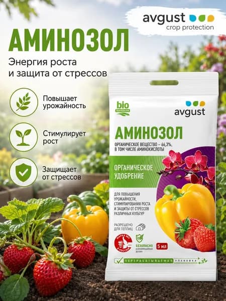 Аминозол 5 мл Жидкое органическое удобрение из продуктов животного происхождения с полным комплексом аминокислот для овощей и цветов