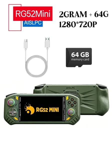 AISLPC Высокопроизводительная игровая приставка RG52 MINI,5,5 - дюймовый 1280 * 720 IPS экран,5000mAh,Армейский зеленый