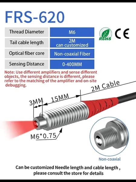 Оптоволоконный датчик FRS-620, M6, 2M, Non-coaxial