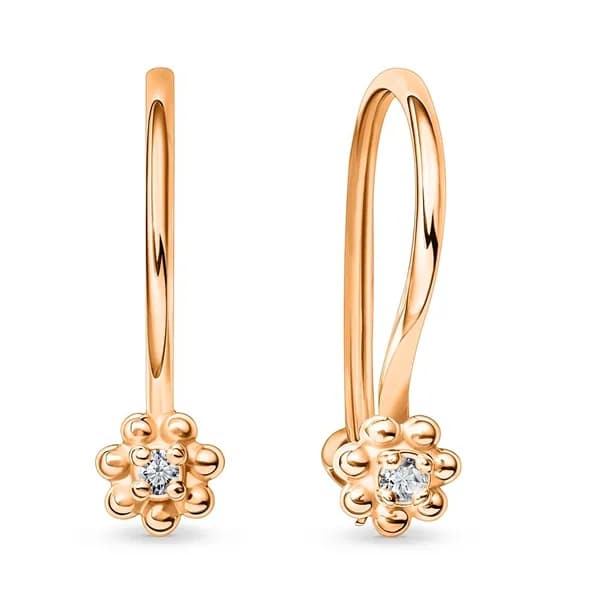 Серьги детские с фианитами из красного золота 585 пробы 585GOLD