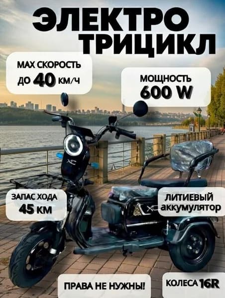Трицикл электрический (электроскутер) 600W, скоростной до 50 км/ч