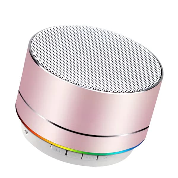LAMIRO Мини-колонка Bluetooth с LED-подсветкой, портативная, с встроенным микрофоном, поддержка TF-карты (розовое золото).