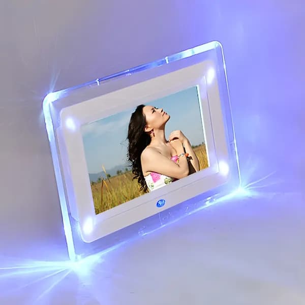 GJX Цифровая фоторамка 7 дюймов с LED подсветкой, акриловая рамка, воспроизведение видео, встроенные часы и календарь.