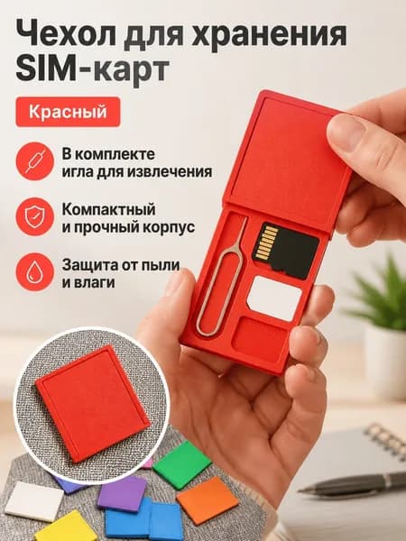 Коробка для хранения SIM-карт с иглой, красная, PLA