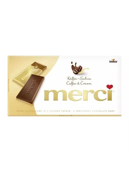 Merci, шоколад молочный с кофе и белым шоколадом, произведено в Германии, 100г / Мерси