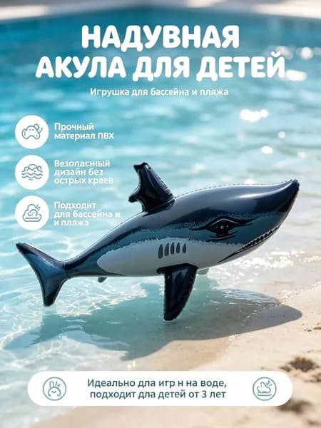 Надувная акула из ПВХ для детей, чёрная, 80 30 27 см