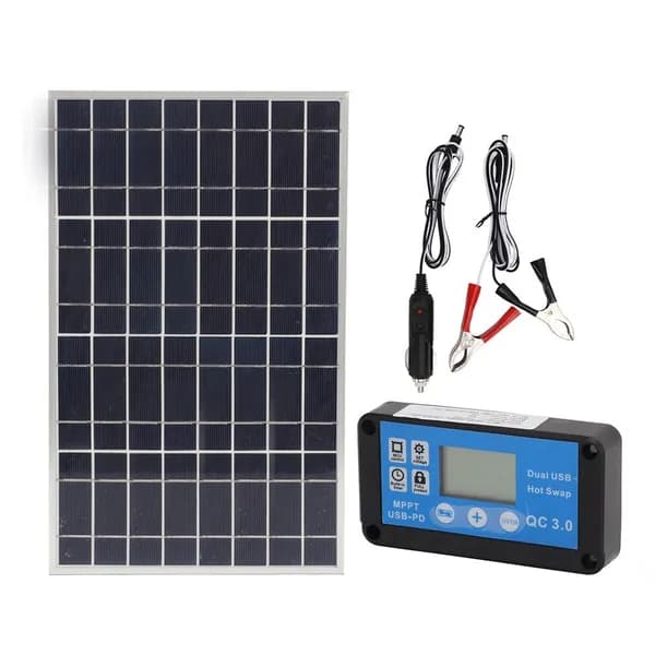 Обрамленная солнечная панель 12V24V с водонепроницаемым контроллером 60A и зажимом для батареи
