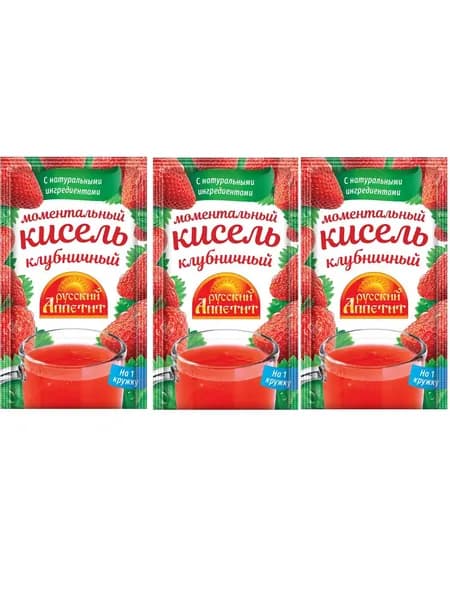 Русский аппетит Кисель клубничный, моментальный, 30 гр, 3 уп