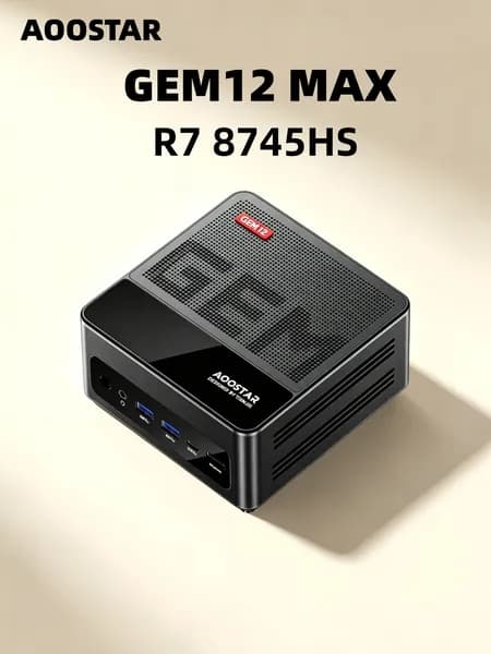 AOOSTAR Мини-ПК Мини-ПК AOOSTAR GEM12Max R7-8745HS (AMD Ryzen 7 8745HS, RAM Отсутствует, AMD Radeon 780M, Без ОС), GEM12Max R7-8745HS, черный матовый