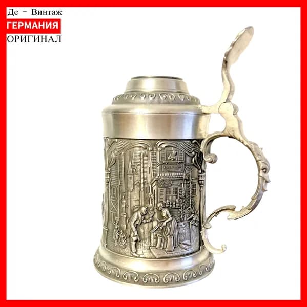 Кружка пивная, оловянная Вечный жених, винтаж. Германия