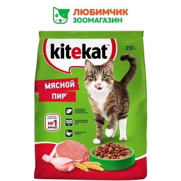 Kitekat корм для взрослых кошек, мясной пир 350 гр