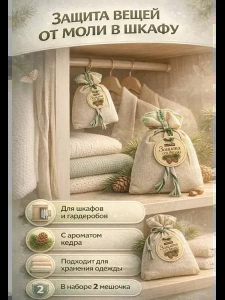 Мешочек от моли с ароматом кедра, 2 шт