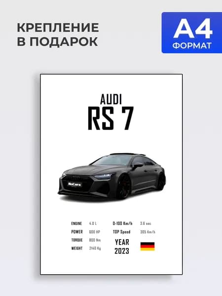 Постер на стену AUDI RS7 , Формат А4