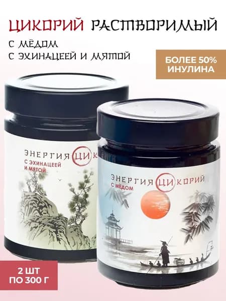 Набор растворимого цикория жидкого Энергия Ци мед, мята 2шт по 300гр