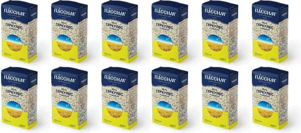 Хлопья Пассим Геркулес 12 месяцев овсяные, комплект: 12 упаковок по 400 г