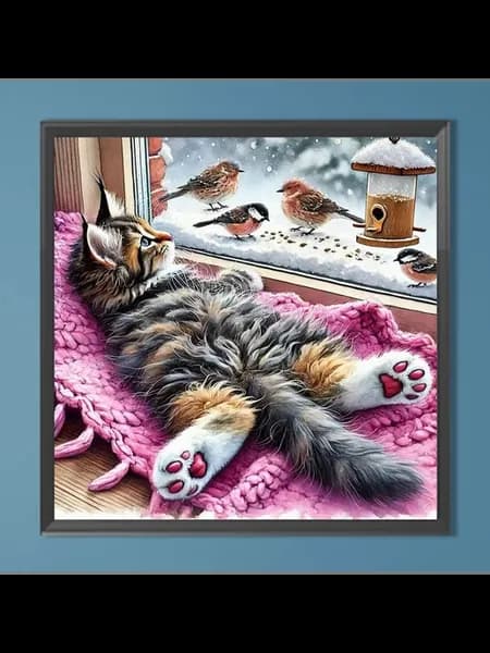 Полный набор 5D для стены Кот и птица, 40x40см