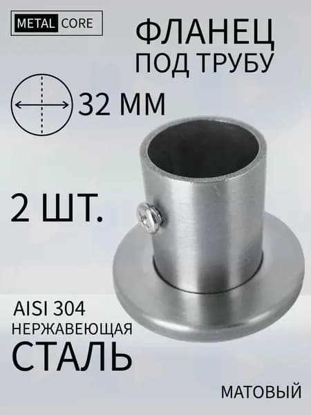 Фланец под трубу из нержавеющей стали 32 мм с декоративной крышкой 2 шт. матовый (сатинированный))