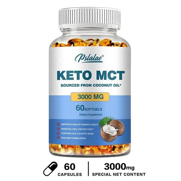 Биологически активная добавка Pslalae Keto MCT Coconut Oil Capsules поддерживает кетогенную диету, обеспечивает энергию и способствует метаболизму жиров.