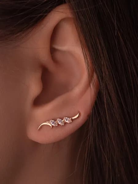 Серьги клаймбери Костромской Ювелирный Завод из Золота 585 пробы С фианитами продевки