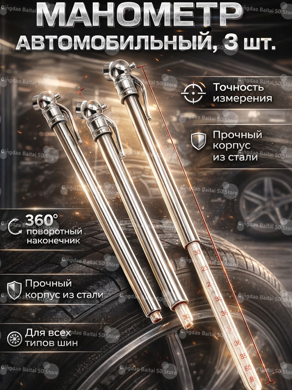 Манометр автомобильный, 3 шт.