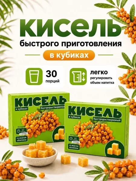 Кисель быстрого приготовления натуральный в кубиках, облепиха