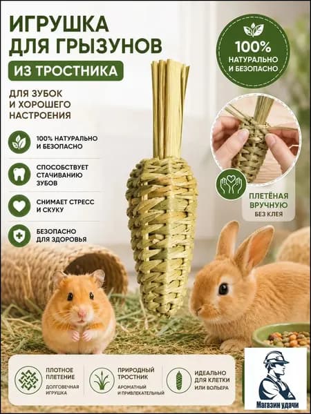 Игрушка для грызунов, морковка из натурального тростника для стачивания зубов, ручное плетение без клея, для кроликов и хомяков