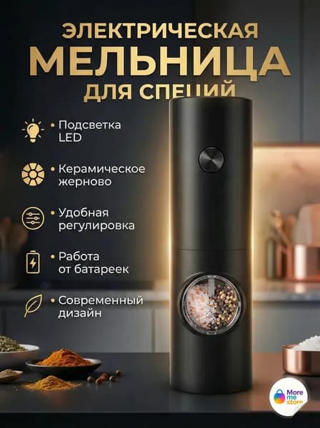 Электромельница для специй, соли, перца, для приправ / перечница / электрическая мельница солонка